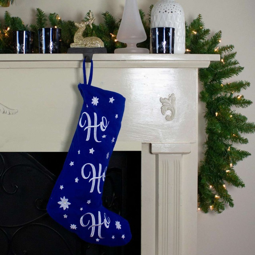 Stockings & Holders * | Northlight 18 Led Blue Stocking "Ho, Ho, Ho" With White Snowflakes