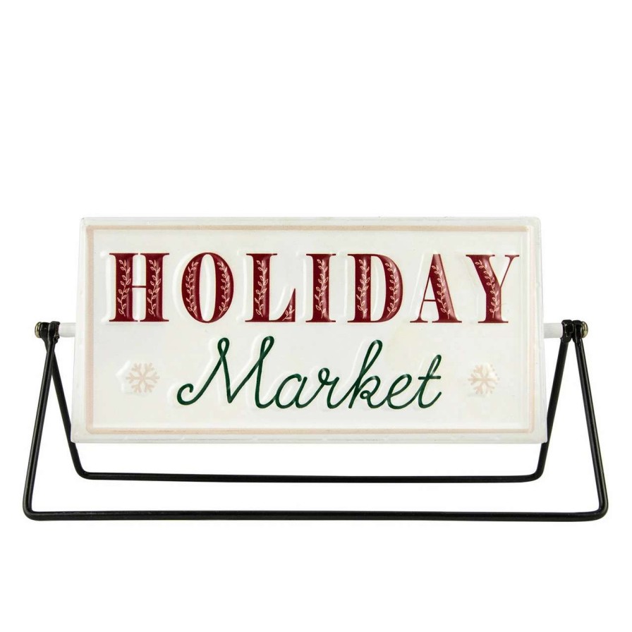 Christmas Village Sets & Accessories * | Northlight 10.25 Merry Christmas/Holiday Market Reversible Tabletop Sign