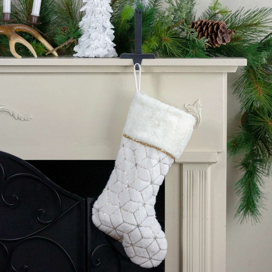 Stockings & Holders * | Northlight 20 Cream And Gold Faux Fur Geometric Pattern Christmas Stocking