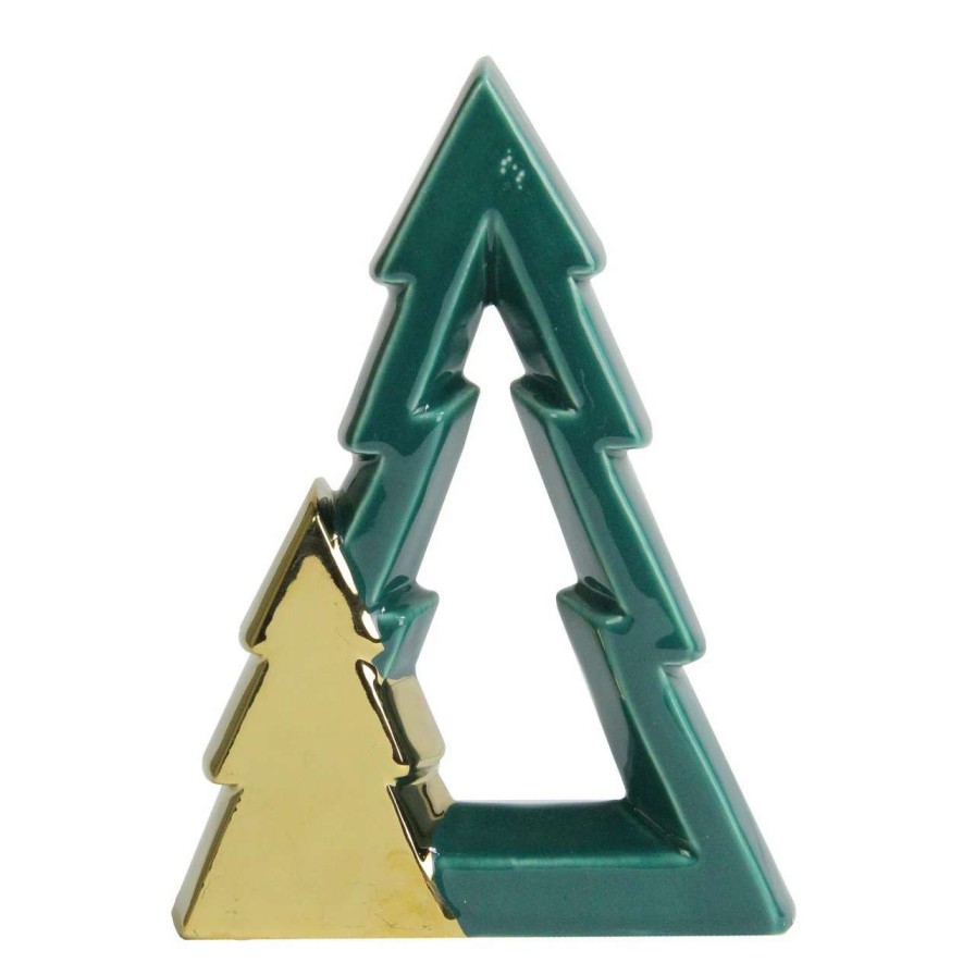 Christmas Table Top Trees * | Northlight 7.25 Green And Gold Cut-Out Christmas Tree Decoration