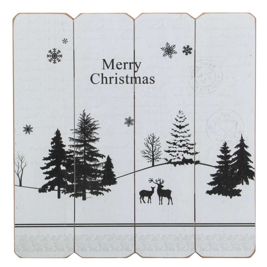 Christmas Village Sets & Accessories * | Northlight 16" White Merry Christmas Post Card Winter Scene Wooden Wall Sign