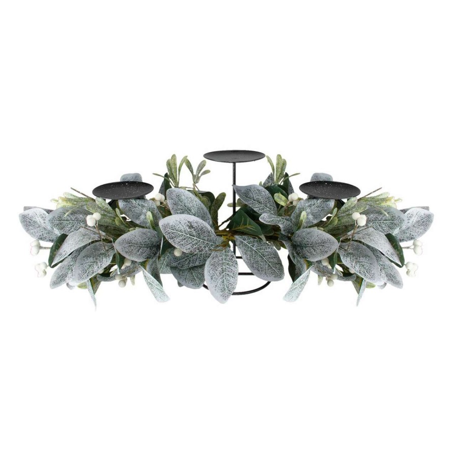 Candles & Lanterns * | Northlight 32 Iced Leaves And Winter Berries Artificial Christmas Pillar Candle Holder