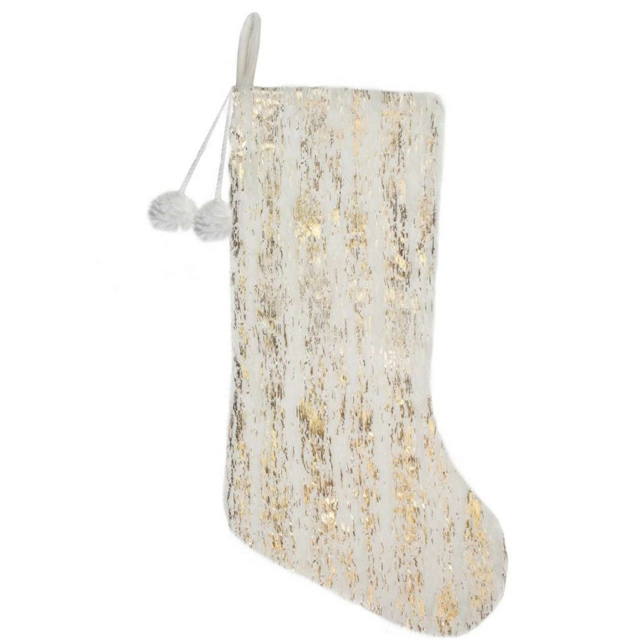 Stockings & Holders * | Northlight 20 Cream And Gold Wood Grain Pattern Christmas Stocking