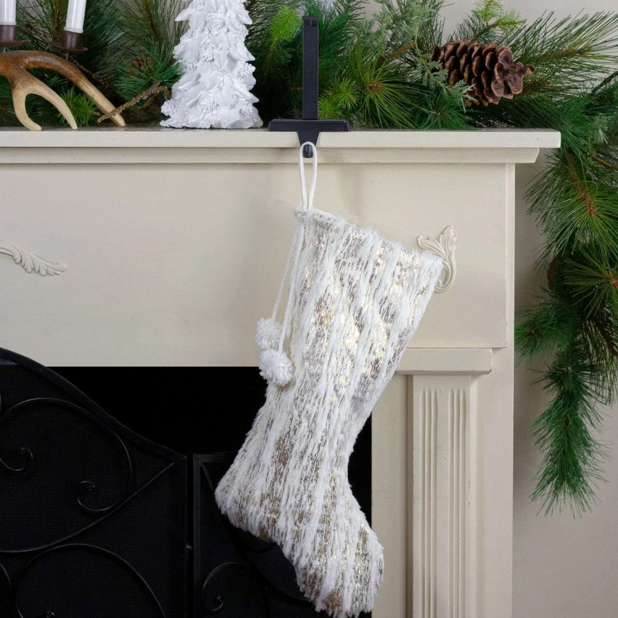 Stockings & Holders * | Northlight 20 Cream And Gold Wood Grain Pattern Christmas Stocking