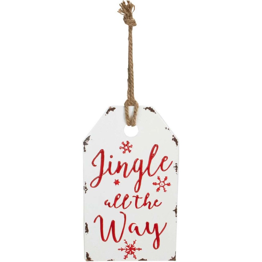 Christmas Village Sets & Accessories * | Northlight 12 White And Red Metal Distressed "Jingle All The Way" Christmas Wall Decor