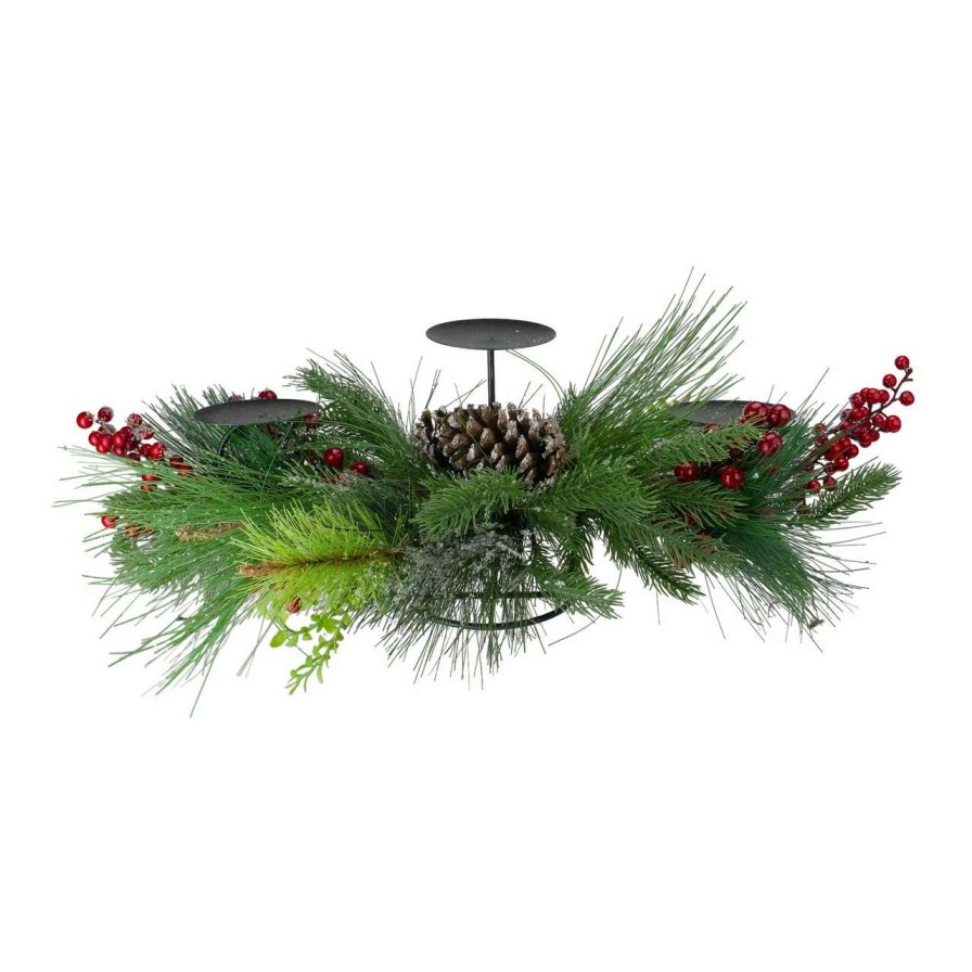 Candles & Lanterns * | Northlight 32 Iced Mixed Pine, Berries And Pine Cones Christmas Pillar Candle Holder