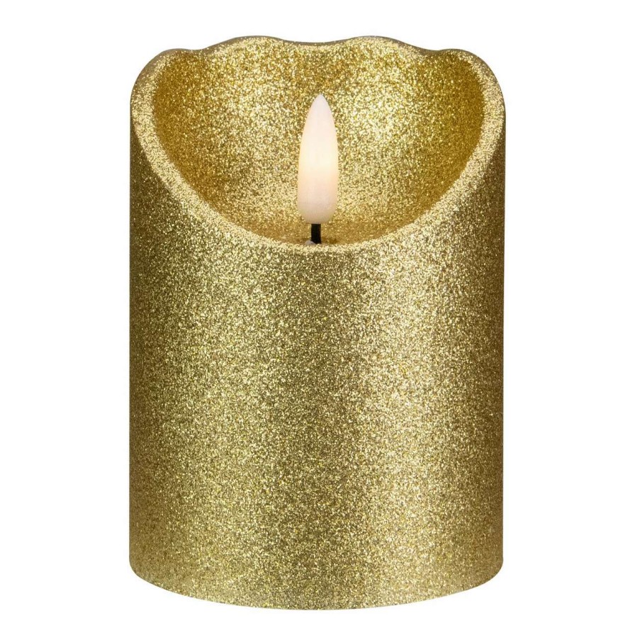 Candles & Lanterns * | Northlight 4 Led Gold Glitter Flameless Christmas Decor Candle