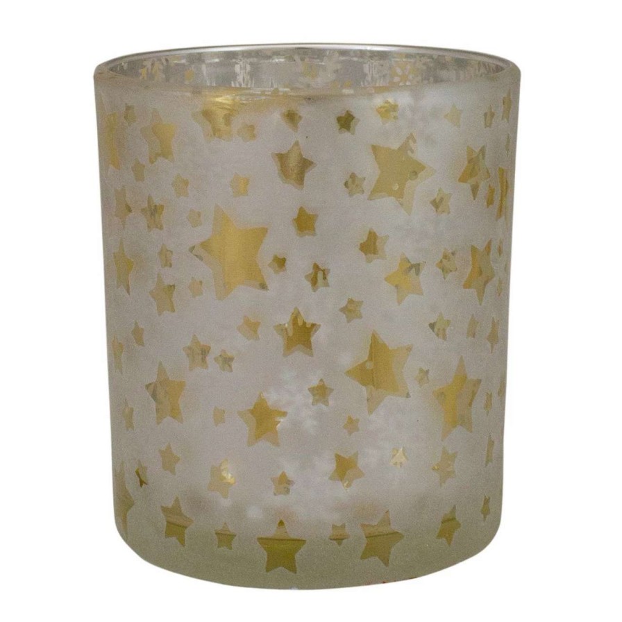 Candles & Lanterns * | Northlight 3 Matte Silver And Gold Stars And Snowflakes Flameless Glass Candle Holder