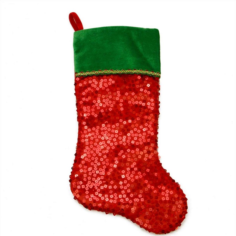 Stockings & Holders * | Northlight 20 Red And Green Holographic Sequined Christmas Stocking With Cuff