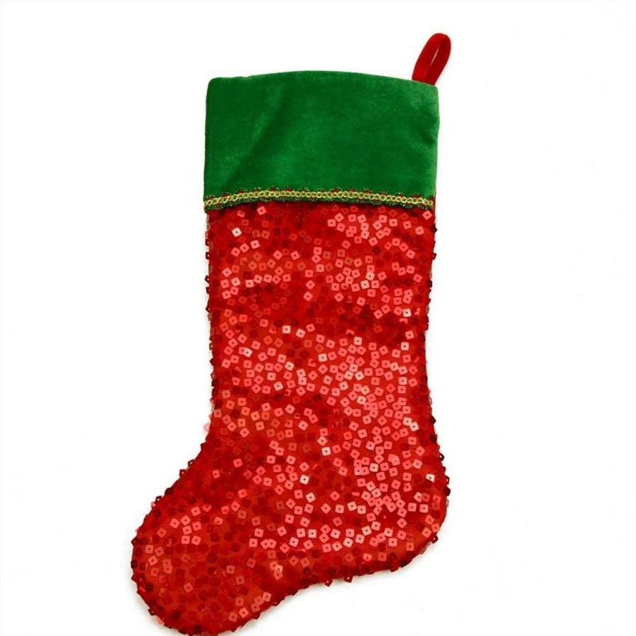 Stockings & Holders * | Northlight 20 Red And Green Holographic Sequined Christmas Stocking With Cuff