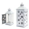 Candles & Lanterns * | Melrose Set Of 2 Large White Cut-Out Snowflake All-Weather Iron And Glass Christmas Candle Lanterns