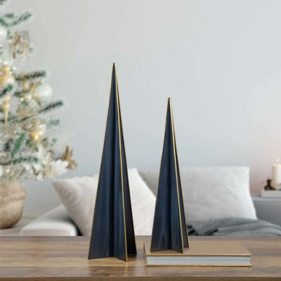 Christmas Table Top Trees * | Northlight 20 Blue And Gold Triangular Christmas Tree Tabletop Decor