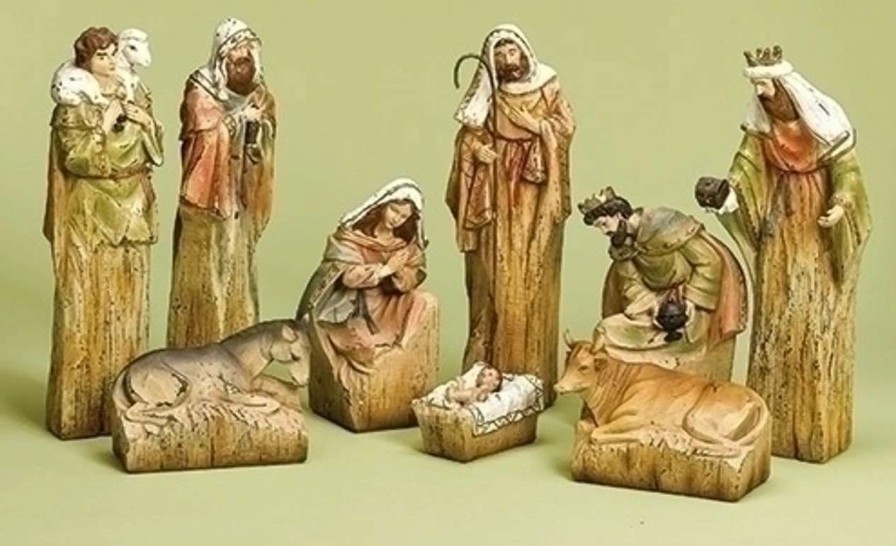 Nativity Sets & Accessories * | Roman 9-Piece Inspirational Religious Driftwood Nativity Scene Christmas Decoration