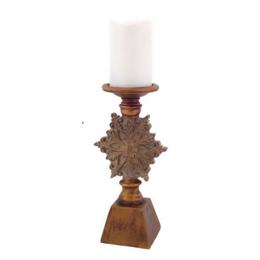 Candles & Lanterns * | Melrose Set Of 2 Brown Snowflake Christmas Pillar Candle Holders 13