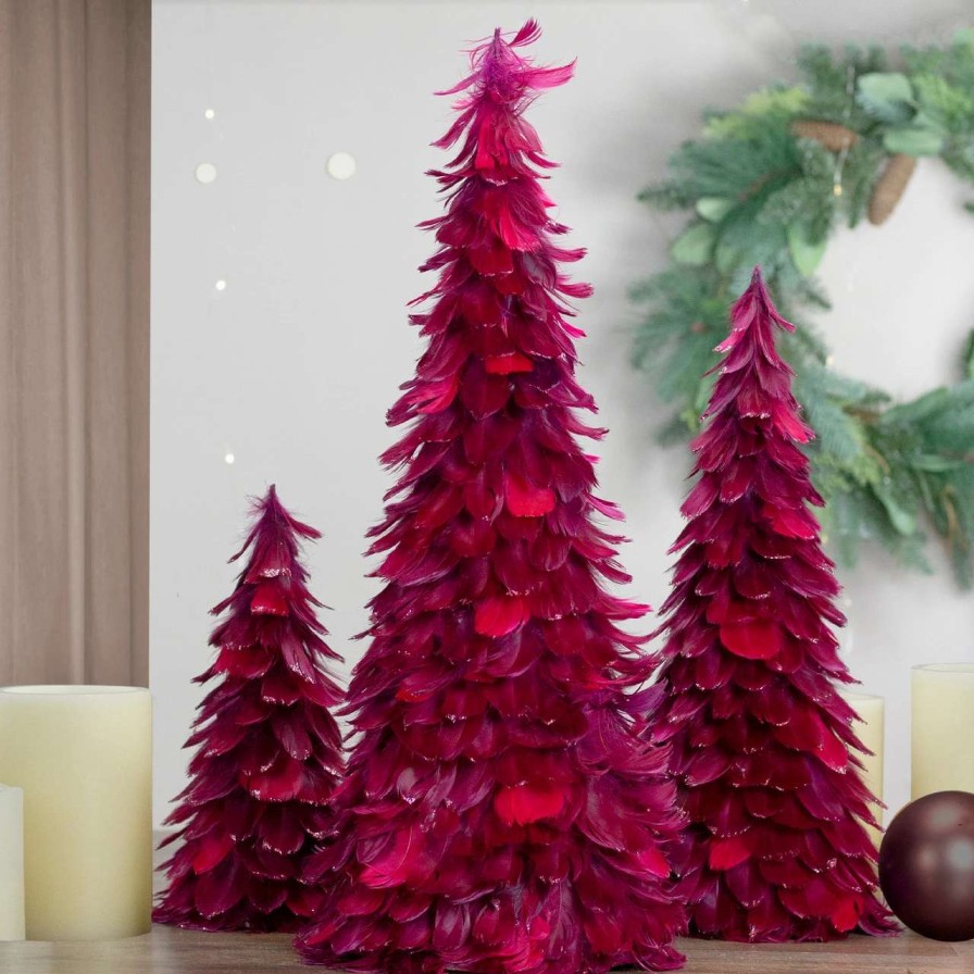 Christmas Table Top Trees * | Northlight 24 Plum Feather Table Top Christmas Tree With Glitter