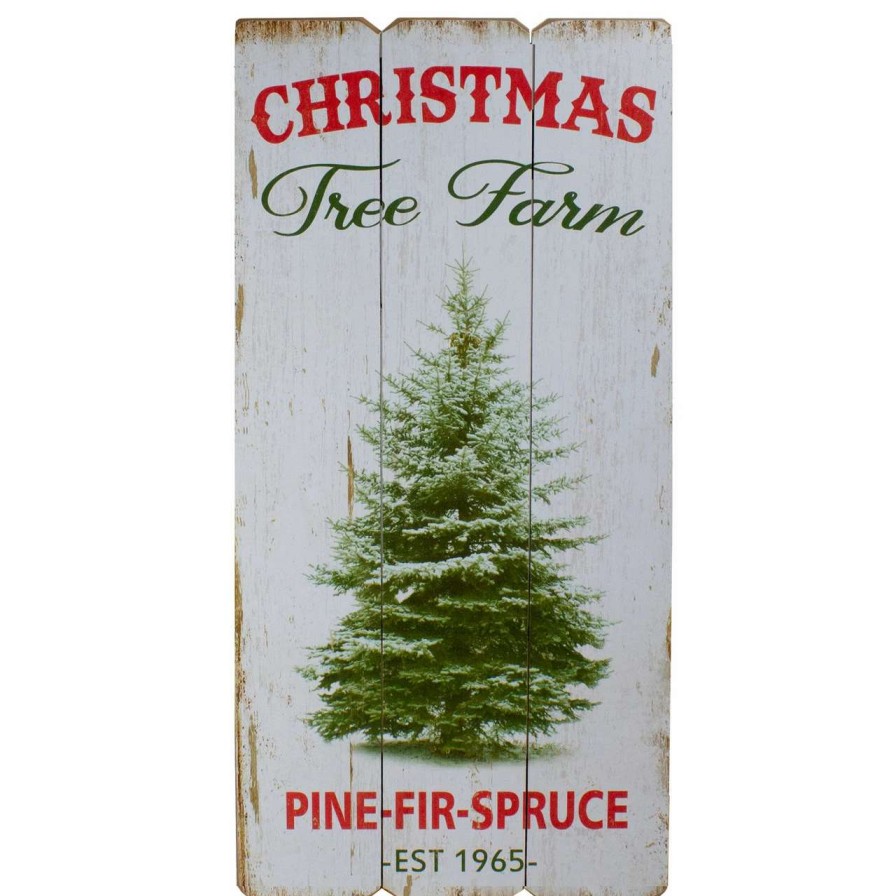 Christmas Village Sets & Accessories * | Northlight 23.5 Rustic Wooden Christmas Tree Farm Hanging Wall Sign