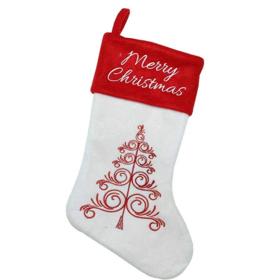 Stockings & Holders * | Northlight 15.5 White And Red Merry Christmas Stocking With Cuff