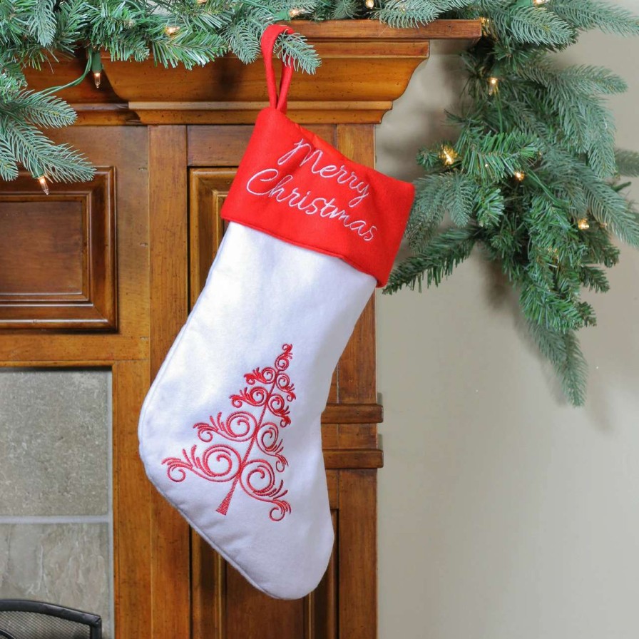 Stockings & Holders * | Northlight 15.5 White And Red Merry Christmas Stocking With Cuff