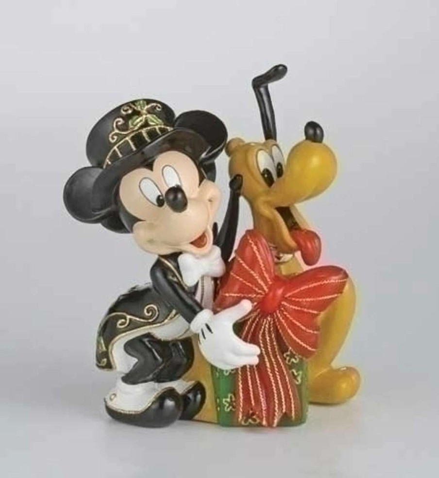 Figures * | Roman 6 Black Lighted Cloisonne Mickey And Pluto With Gift Christmas Figure