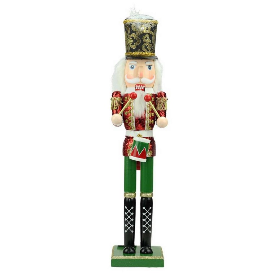 Figures * | Northlight 24 Red And Green Glitter Christmas Nutcracker Drummer