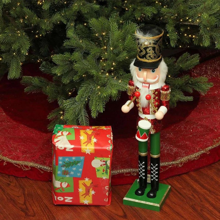 Figures * | Northlight 24 Red And Green Glitter Christmas Nutcracker Drummer