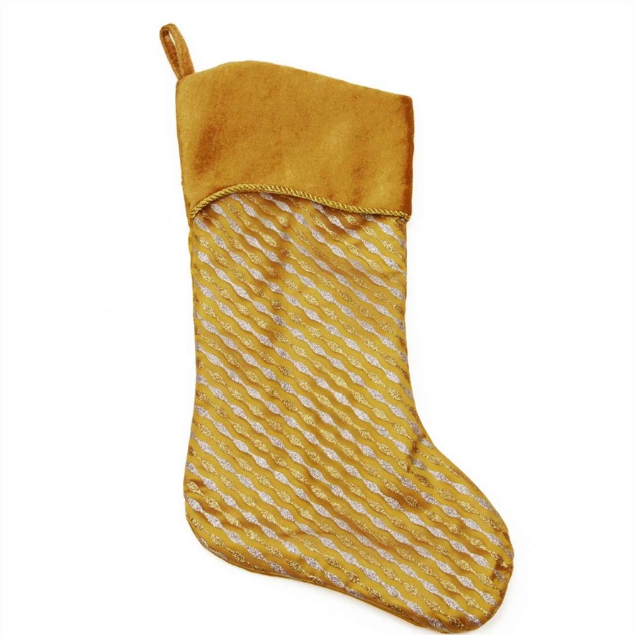 Stockings & Holders * | Northlight 20 Silver And Gold Glitter Striped Shadow Cuff Christmas Stocking