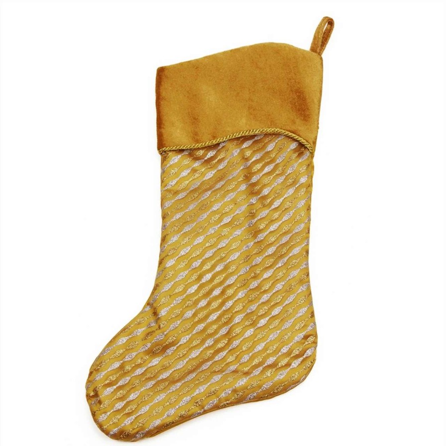 Stockings & Holders * | Northlight 20 Silver And Gold Glitter Striped Shadow Cuff Christmas Stocking