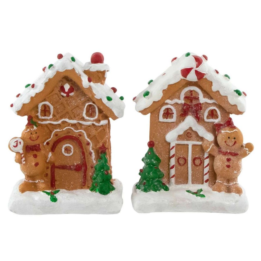 Figures * | Northlight Set Of 2 Gingerbread Houses With Gingerbread Boy And Girl Christmas Decoration 5