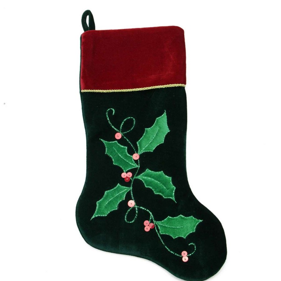 Stockings & Holders * | Northlight 20 Dark Green And Red Holly Berry Christmas Stocking