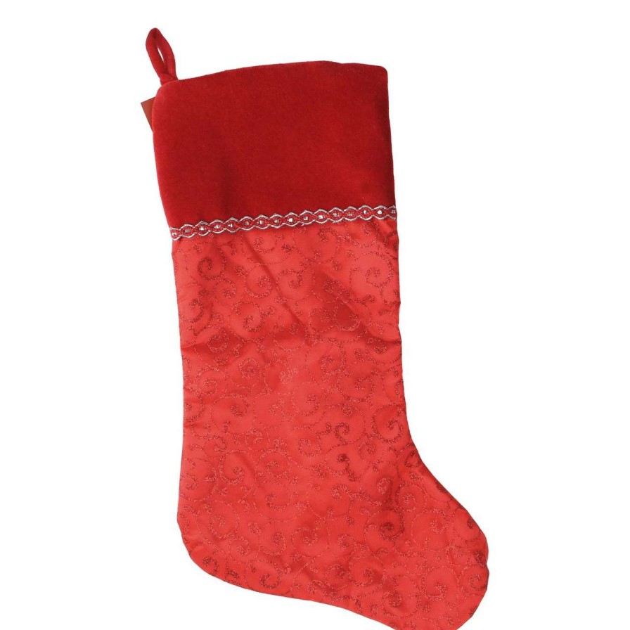 Stockings & Holders * | Northlight 22 Red And Silver Glittering Swirl Sheer Organza Christmas Stocking