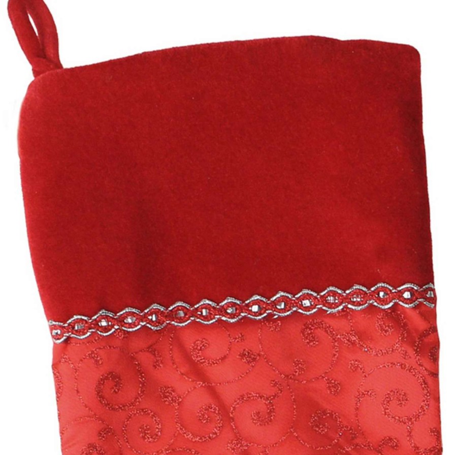 Stockings & Holders * | Northlight 22 Red And Silver Glittering Swirl Sheer Organza Christmas Stocking