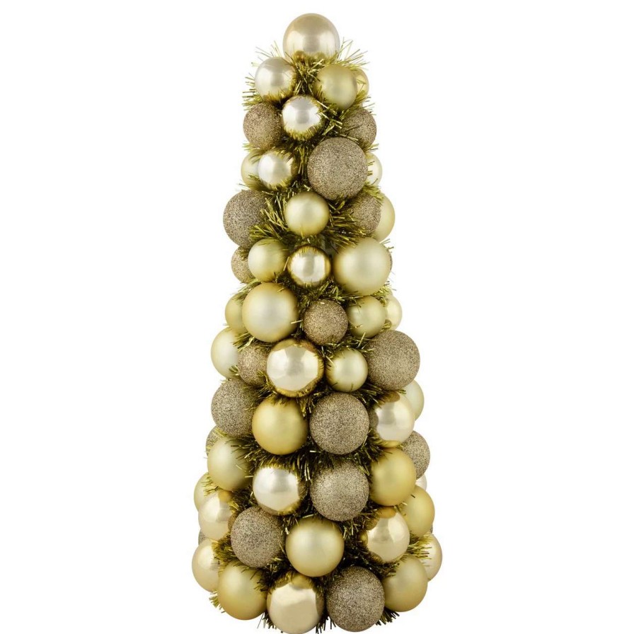 Christmas Table Top Trees * | Northlight 15.75 Gold 3-Finish Shatterproof Ball Christmas Tree With Tinsel