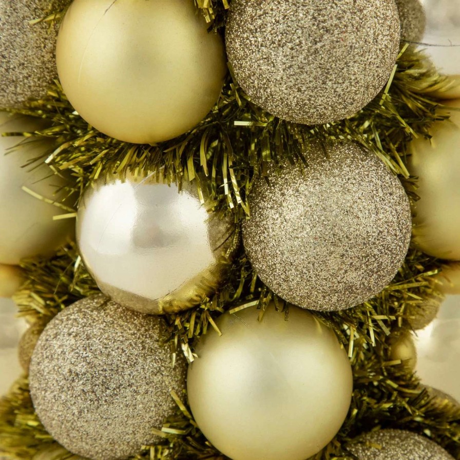 Christmas Table Top Trees * | Northlight 15.75 Gold 3-Finish Shatterproof Ball Christmas Tree With Tinsel