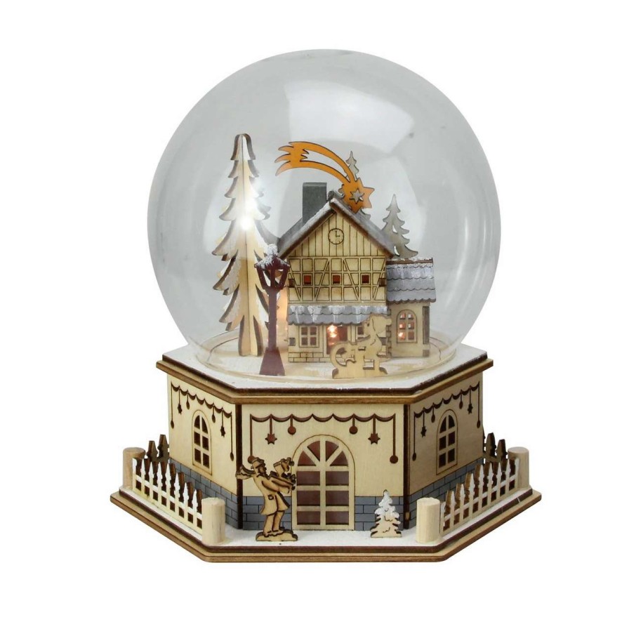 Christmas Village Sets & Accessories * | Roman 8.75 Christmas Led Wood Cut Town Table Top Dome Decoration