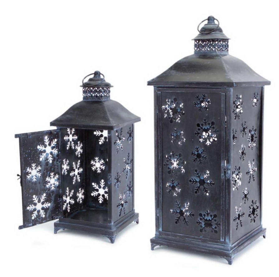 Candles & Lanterns * | Melrose Set Of 2 Distressed Versatile Snowflake Christmas Candle Lanterns