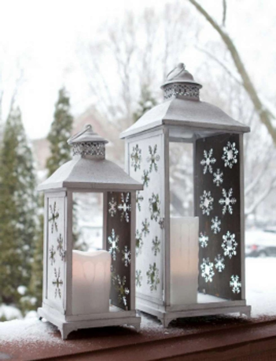 Candles & Lanterns * | Melrose Set Of 2 Distressed Versatile Snowflake Christmas Candle Lanterns