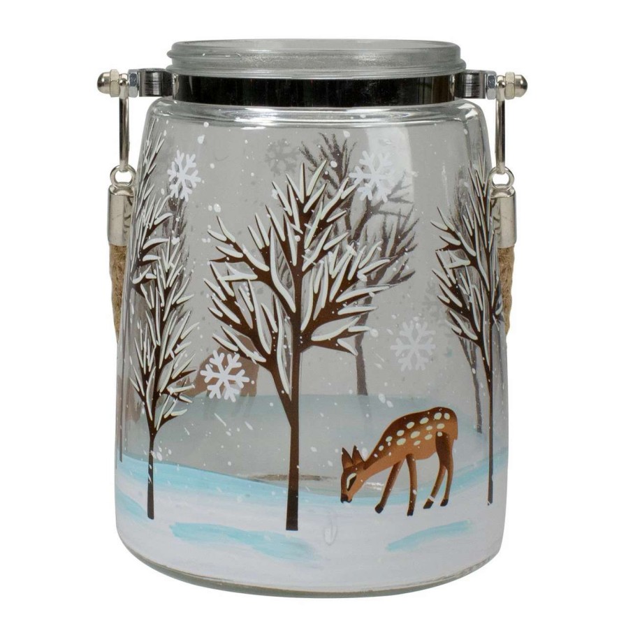 Candles & Lanterns * | Northlight 6.25 Trees And Fawns Flameless Glass Candle Lantern