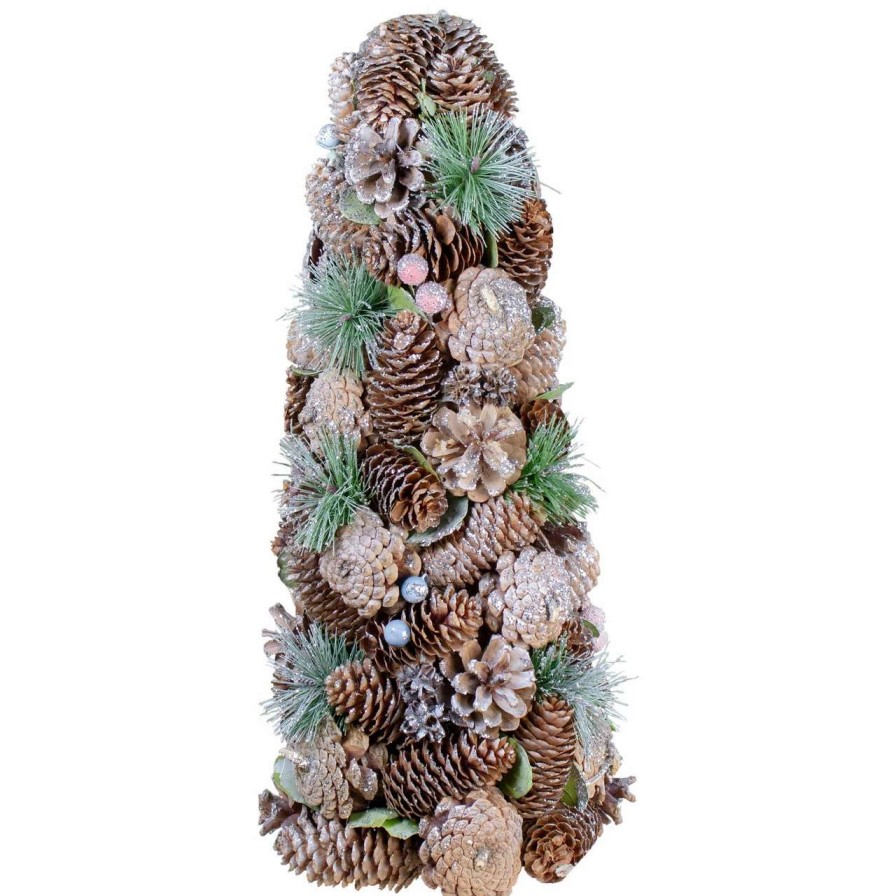 Christmas Table Top Trees * | Northlight 16.5 Glittered Green And Brown Pinecone Berry Christmas Tree