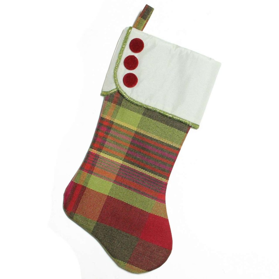 Stockings & Holders * | Northlight 19 Multi-Color Plaid Christmas Stocking With Green And Yellow Trim And Red Buttons