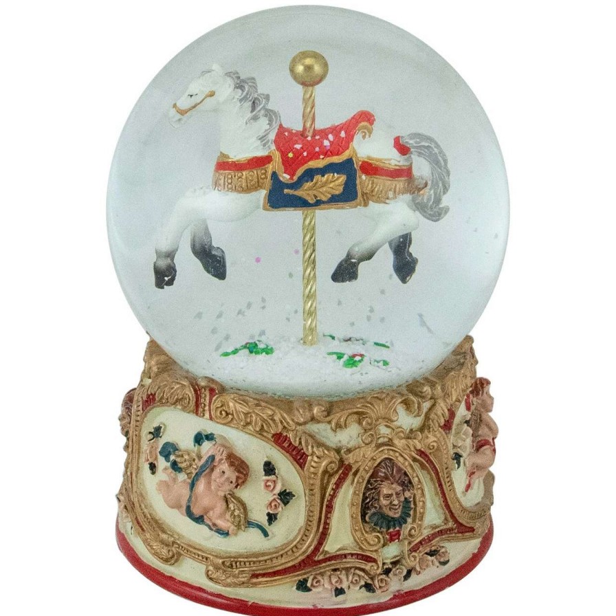 Christmas Village Sets & Accessories * | Northlight 5.5 Musical Carousel Horse Christmas Snow Globe