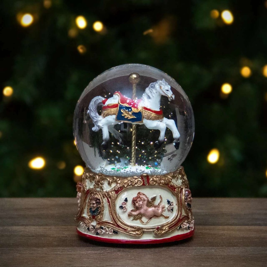 Christmas Village Sets & Accessories * | Northlight 5.5 Musical Carousel Horse Christmas Snow Globe