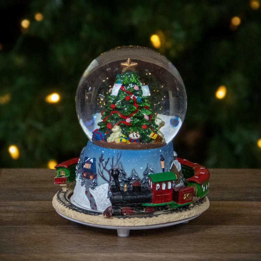 Christmas Village Sets & Accessories * | Northlight 6.25 Rotating Train And Christmas Tree Musical Animated Snow Globe