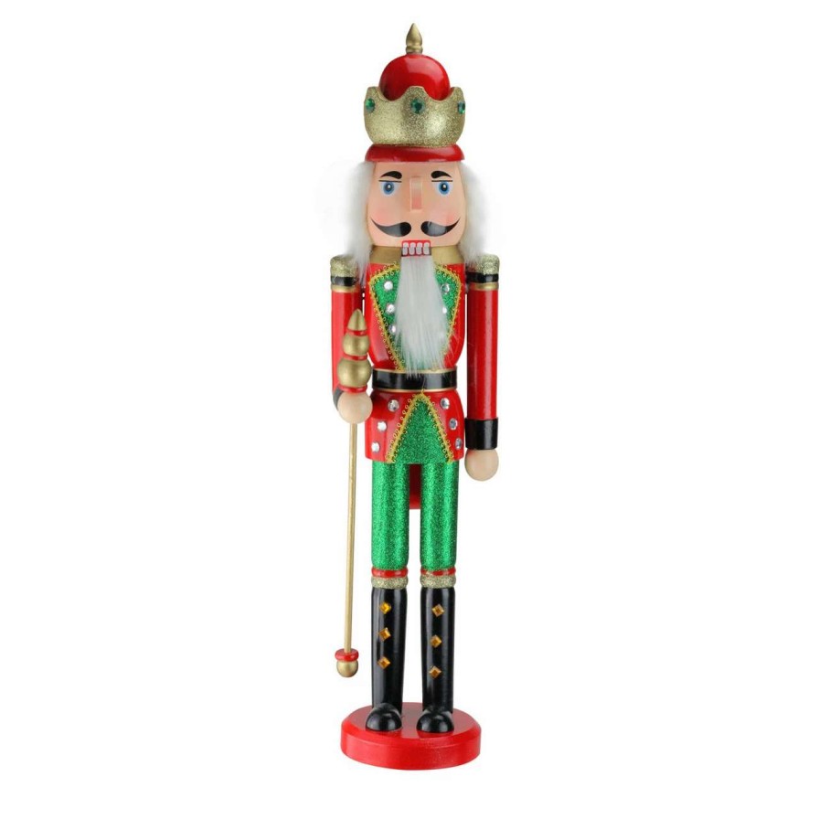 Figures * | Northlight 24 Red And Green Wooden Christmas Nutcracker King With Scepter