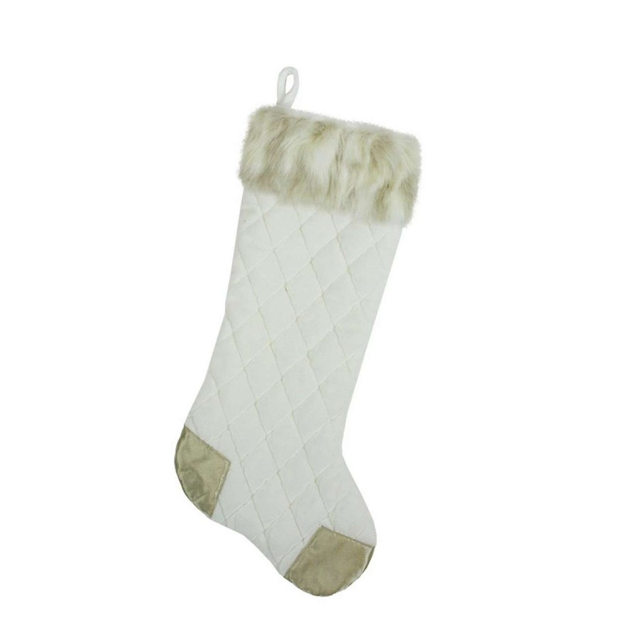 Stockings & Holders * | Northlight 20.5 Quilted Cream And Tan Velveteen Christmas Stocking With Faux Fur Cuff