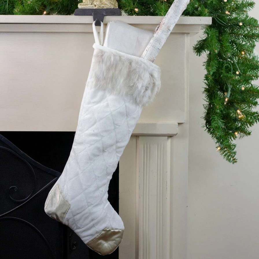 Stockings & Holders * | Northlight 20.5 Quilted Cream And Tan Velveteen Christmas Stocking With Faux Fur Cuff