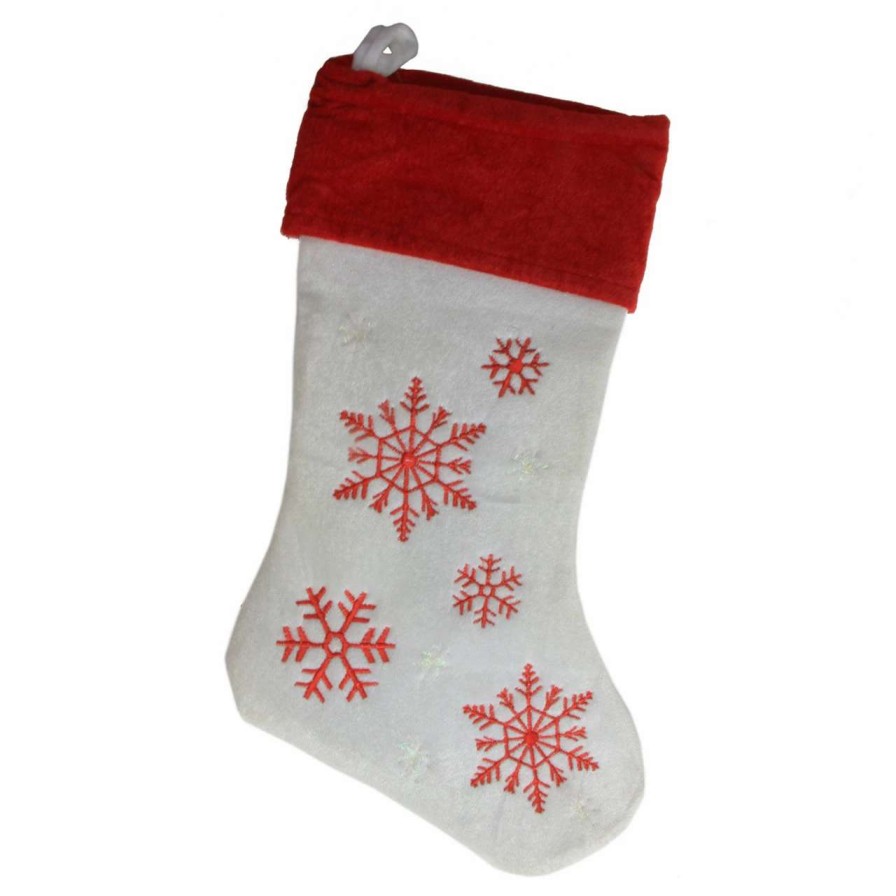 Stockings & Holders * | Northlight 19 Red And White Velvet Embroidered Snowflake Christmas Stocking