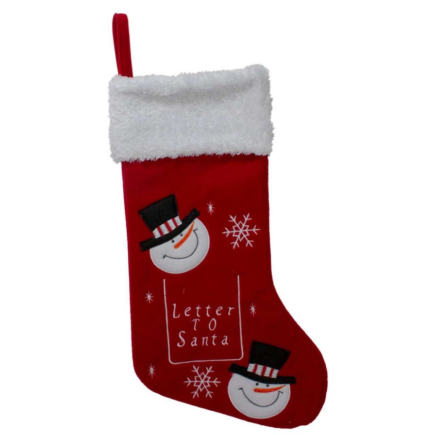 Stockings & Holders * | Northlight 19 Red And White Embroidered Snowmen Letter To Santa Christmas Stocking