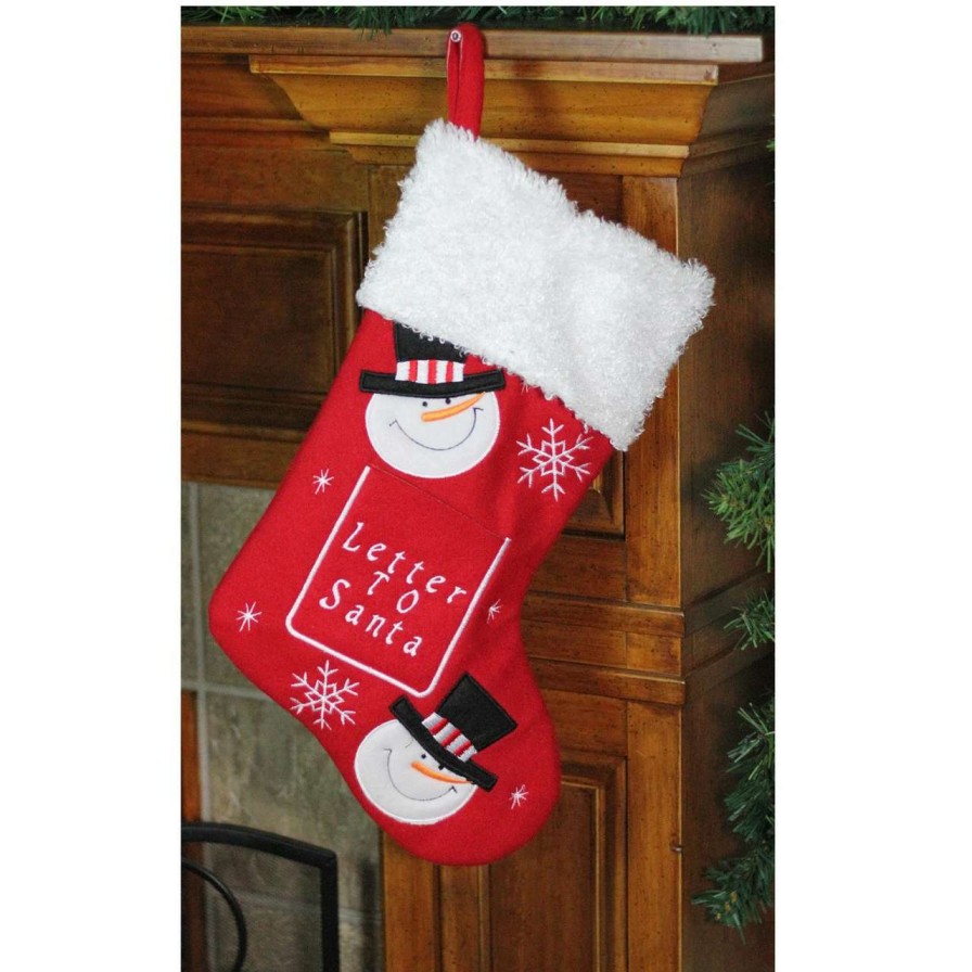 Stockings & Holders * | Northlight 19 Red And White Embroidered Snowmen Letter To Santa Christmas Stocking