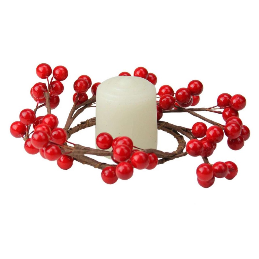 Candles & Lanterns * | Northlight 7 Shiny Red Berries Artificial Christmas Candle Ring