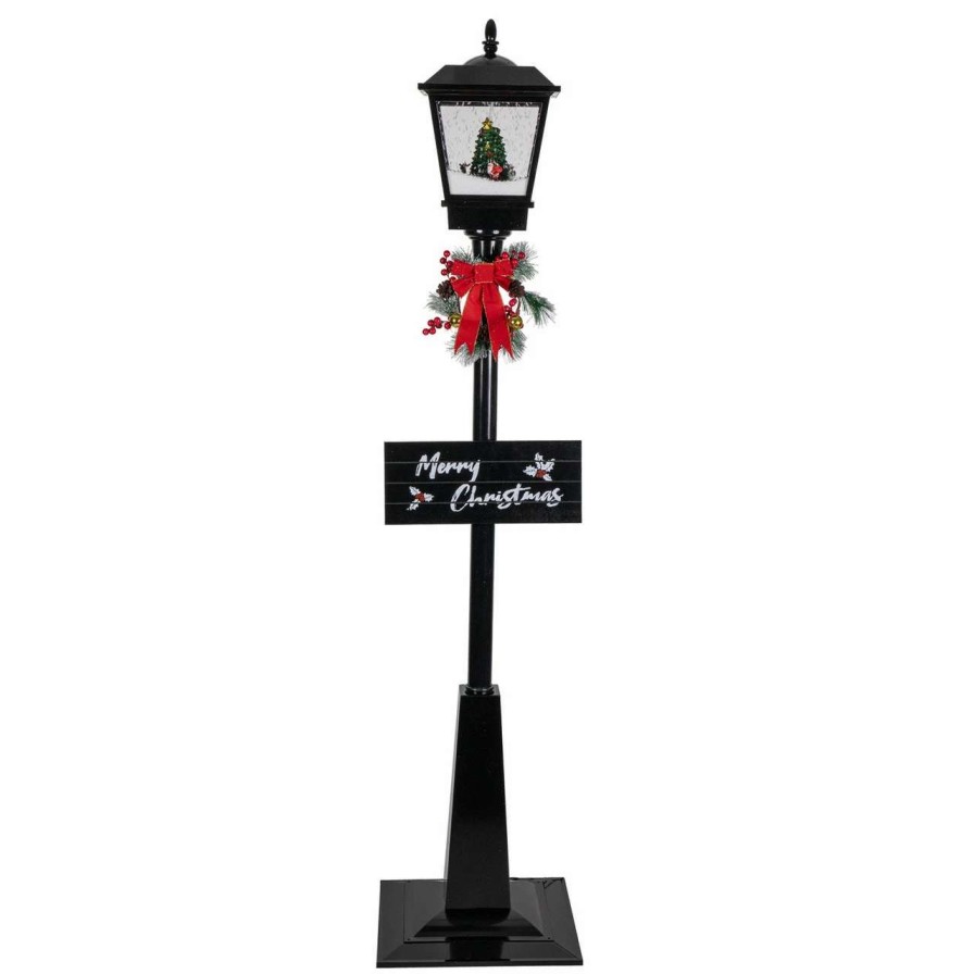 Christmas Village Sets & Accessories * | Northlight 70.75 Lighted Musical Snowing Santa And Friends Christmas Street Lamp